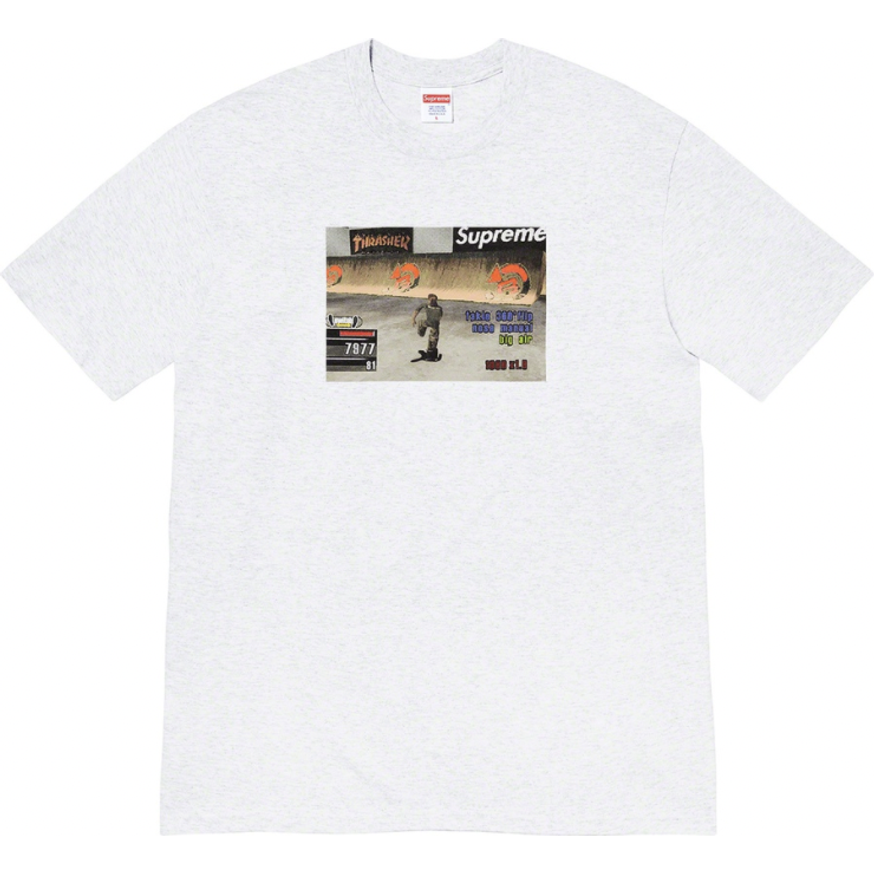 Supreme®/Thrasher® Game Tee Ash by Supreme in . Available at KershKicks for £95.00. A must-have for fans of Supreme looking to elevate their style with this T-Shirt.