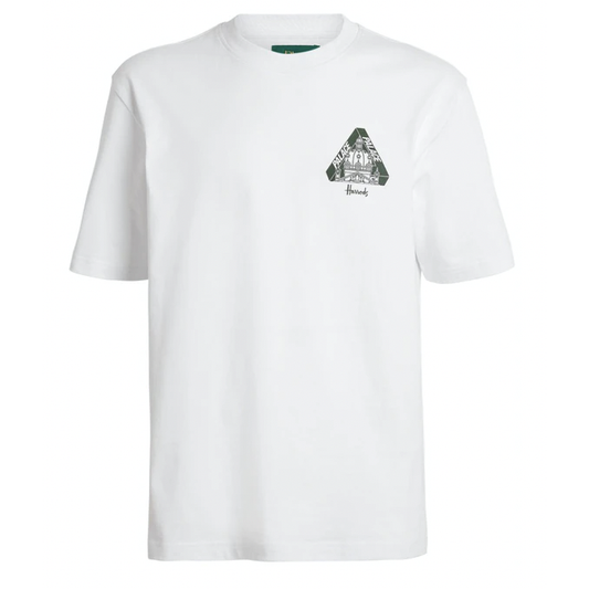 Palace x Harrods Logo T-shirt White by Palace in . Available at KershKicks for £100.00. A must-have for fans of Palace looking to elevate their style with this T-Shirt.