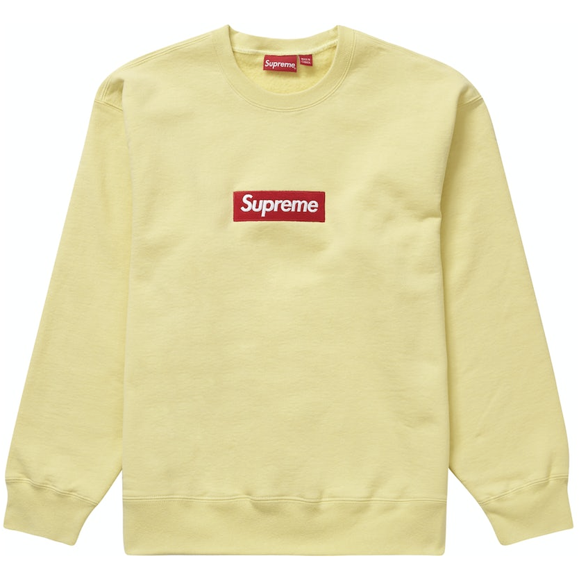 Supreme Box Logo Crewneck (FW22) Pale Yellow by Supreme in Uncategorized. Available at KershKicks for £200.00. A must-have for fans of Supreme looking to elevate their style with this Hoodie.
