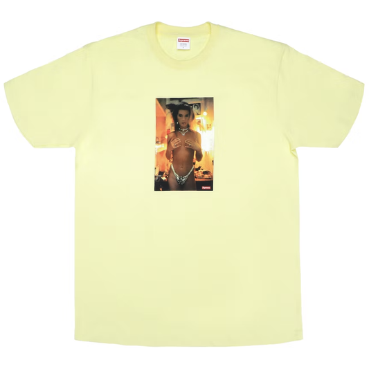 Supreme Nan Goldin Kim in Rhinestone Tee Pale Yellow by Supreme in . Available at KershKicks for £70.00. A must-have for fans of Supreme looking to elevate their style with this T-Shirt.