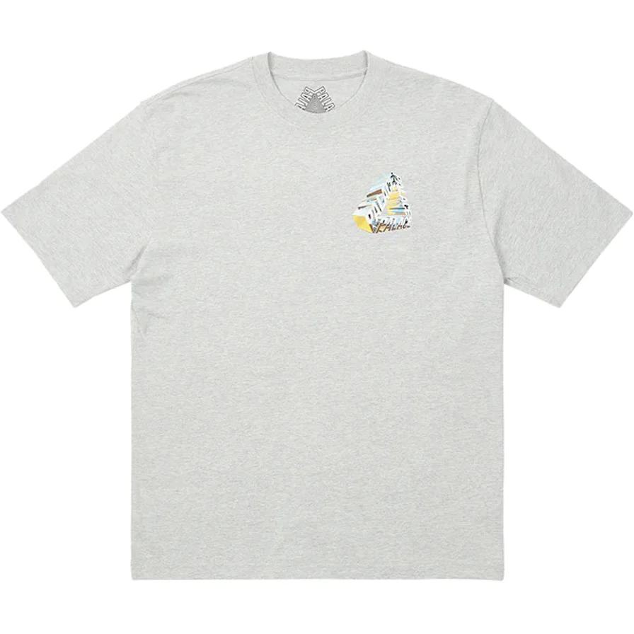 Palace Tri-Chrome T-shirt Grey Marl by Palace in Clothing. Available at KershKicks for £75.00. A must-have for fans of Palace looking to elevate their style with this T-Shirt.