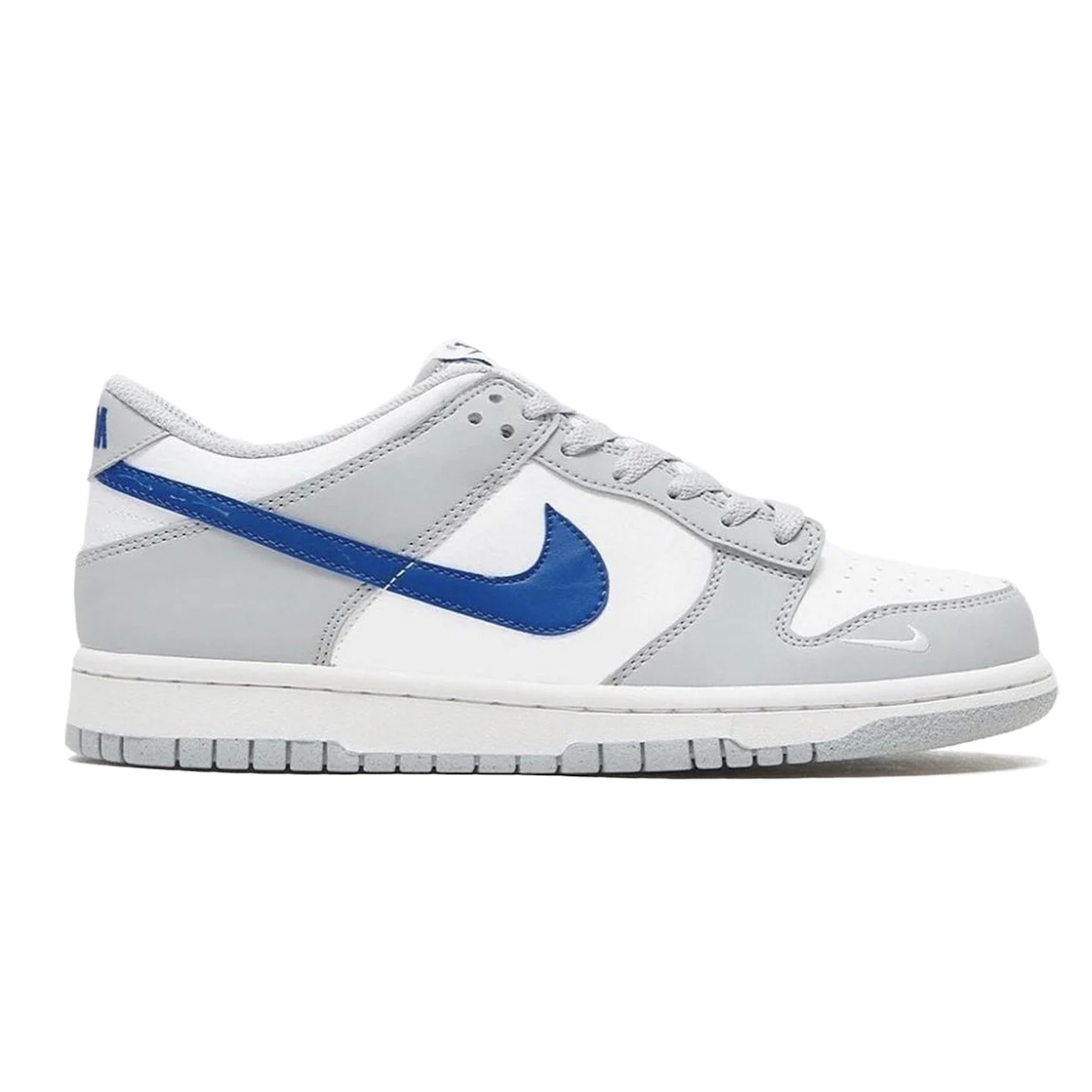 Nike Dunk Low Mini Swoosh Wolf Grey Game Royal (GS) by Nike in Shoes. Available at KershKicks for £110.00. A must-have for fans of Nike looking to elevate their style with this Shoes.