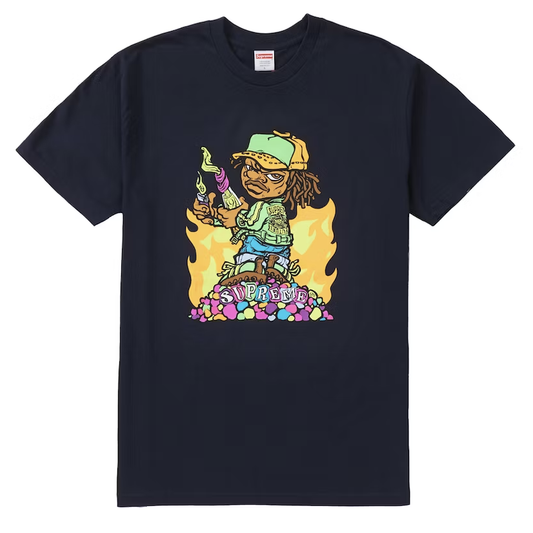 Supreme Molotov Kid Tee Navy by Supreme in . Available at KershKicks for £95.00. A must-have for fans of Supreme looking to elevate their style with this T-Shirt.