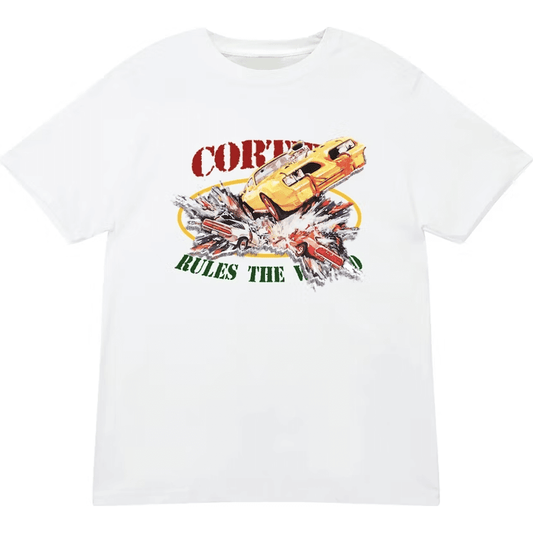Corteiz Car Crash Tee - White by Corteiz in . Available at KershKicks for £68.00. A must-have for fans of Corteiz looking to elevate their style with this T-Shirt.
