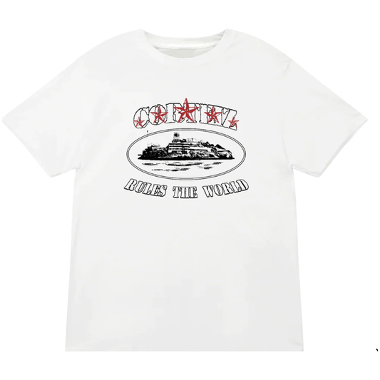 Corteiz Rules the World Stars White Tee by Corteiz in . Available at KershKicks for £85.00. A must-have for fans of Corteiz looking to elevate their style with this T-Shirt.
