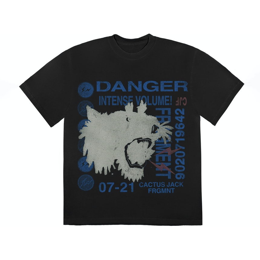 Travis Scott Cactus Jack For Fragment Danger Tee Washed Black by Travis Scott in Clothing. Available at KershKicks for £95.00. A must-have for fans of Travis Scott looking to elevate their style with this T-Shirt.