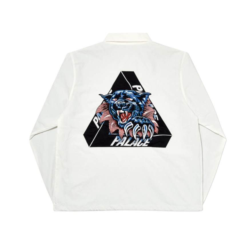 Palace Ripped Coach Jacket - White by Palace in Clothing. Available at KershKicks for £150.00. A must-have for fans of Palace looking to elevate their style with this Jacket.