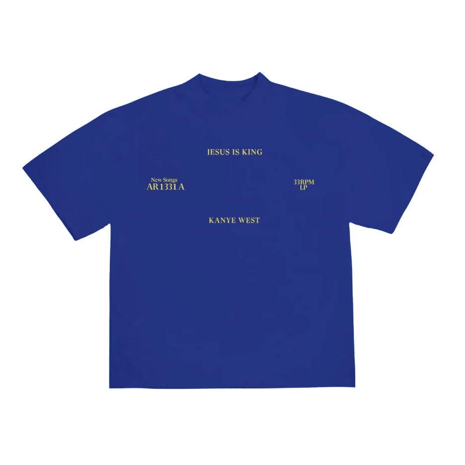 Kanye West Jesus Is King Vinyl I T-Shirt Blue by Kanye West in . Available at KershKicks for £95.00. A must-have for fans of Kanye West looking to elevate their style with this T-Shirt.