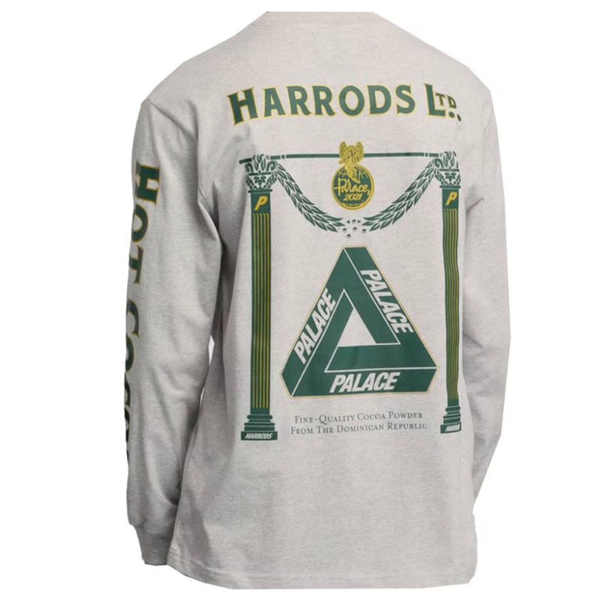 Palace x Harrods L/S T-shirt - Grey by Palace in . Available at KershKicks for £110.00. A must-have for fans of Palace looking to elevate their style with this T-Shirt.