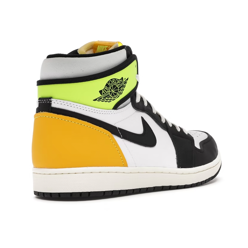Jordan 1 Retro High White Black Volt University Gold by Jordan's in Shoes. Available at KershKicks for £225.00. A must-have for fans of Jordan's looking to elevate their style with this Shoes.