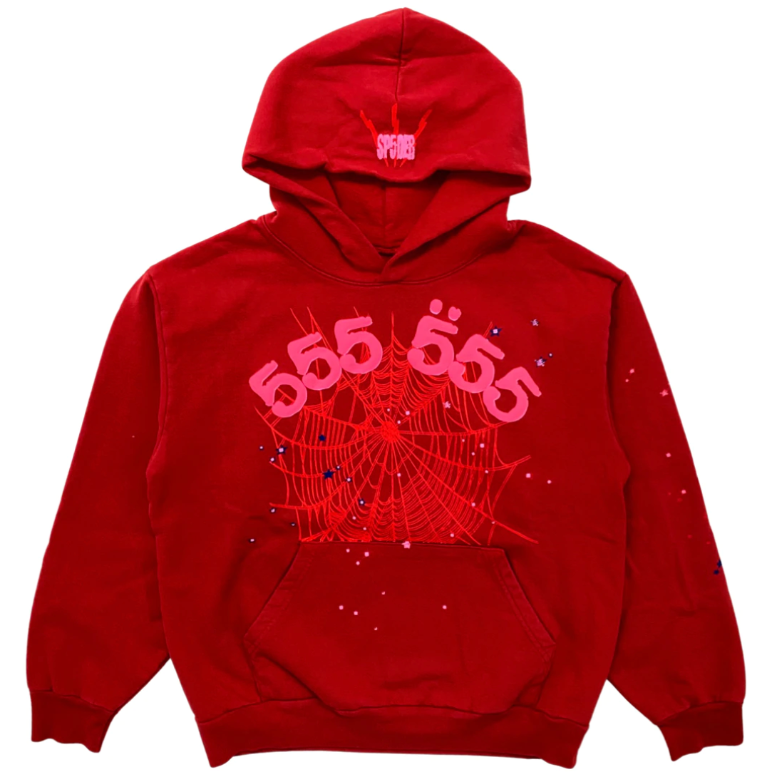 Sp5der Worldwide Red Angel Number 555 Hoodie Red from Young Thug