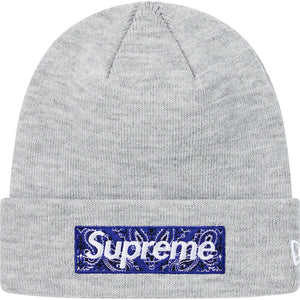 Supreme New Era Bandana Box Logo Beanie FW19 Heather Grey Supreme KershKicks