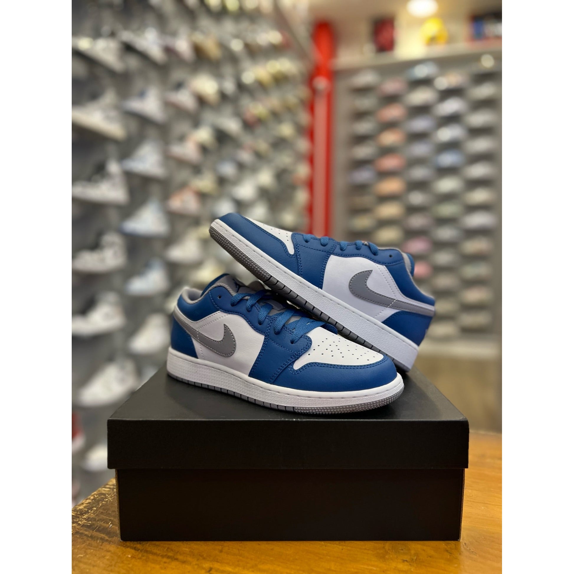 Jordan 1 Low True Blue Cement (GS) by Jordan's in Shoes. Available at KershKicks for £140.00. A must-have for fans of Jordan's looking to elevate their style with this Shoes.