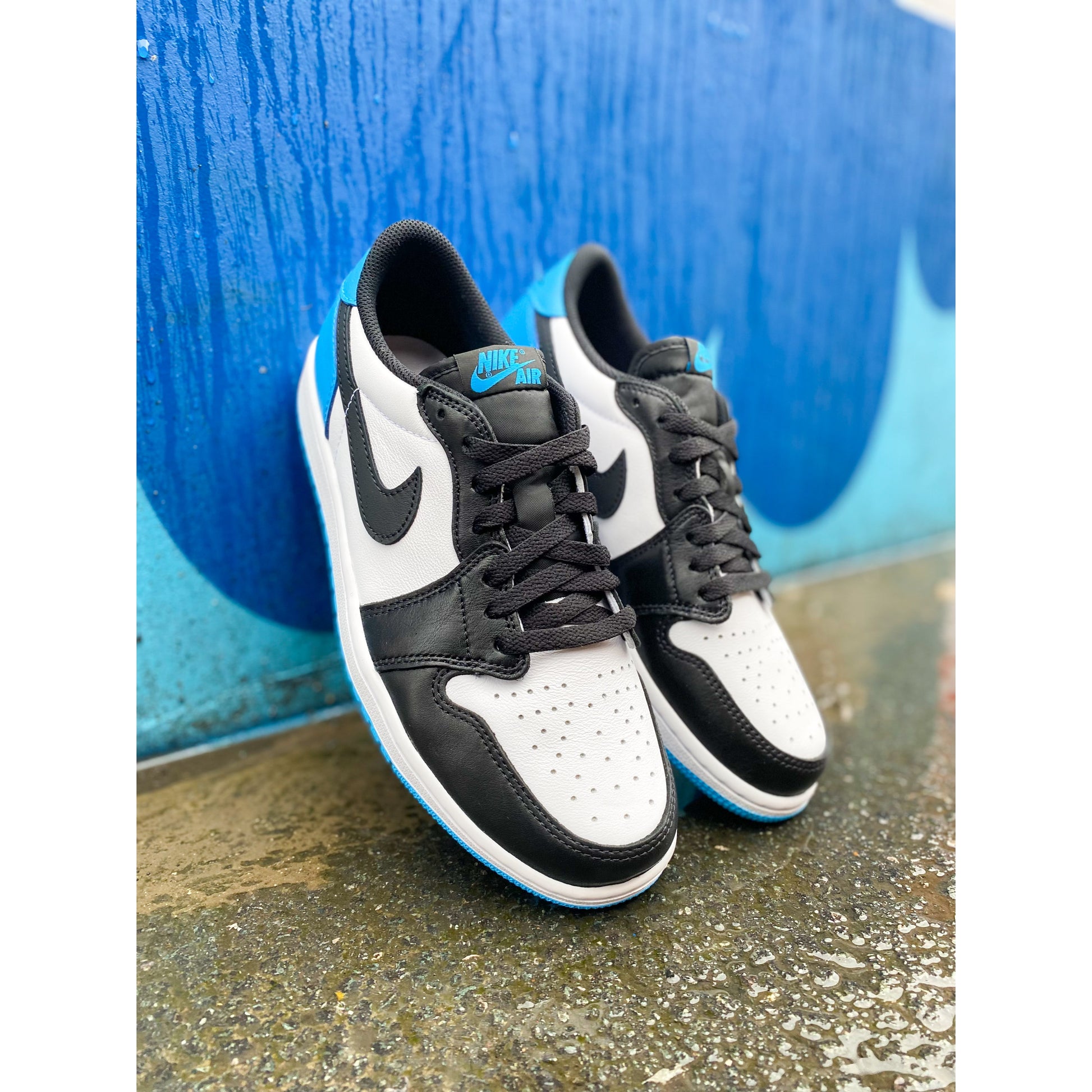 Jordan 1 Low OG Black Dark Powder Blue by Jordan's in Shoes. Available at KershKicks for £185.00. A must-have for fans of Jordan's looking to elevate their style with this Shoes.