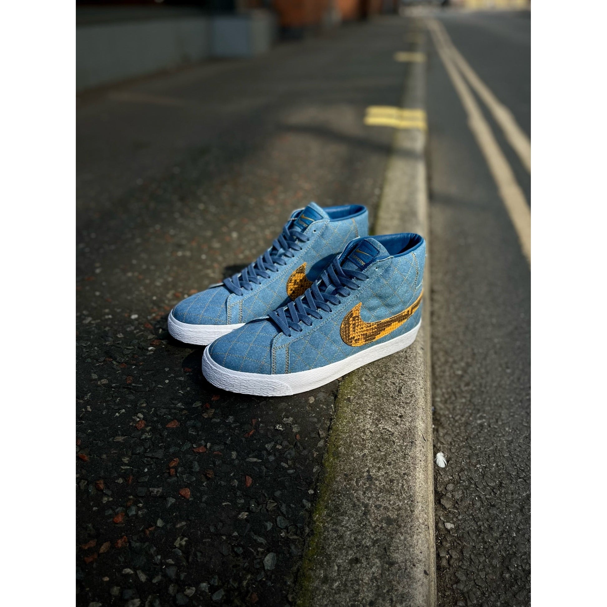 Nike SB Blazer Mid QS Supreme Denim by Nike in Shoes. Available at KershKicks for £175.00. A must-have for fans of Nike looking to elevate their style with this Shoes.