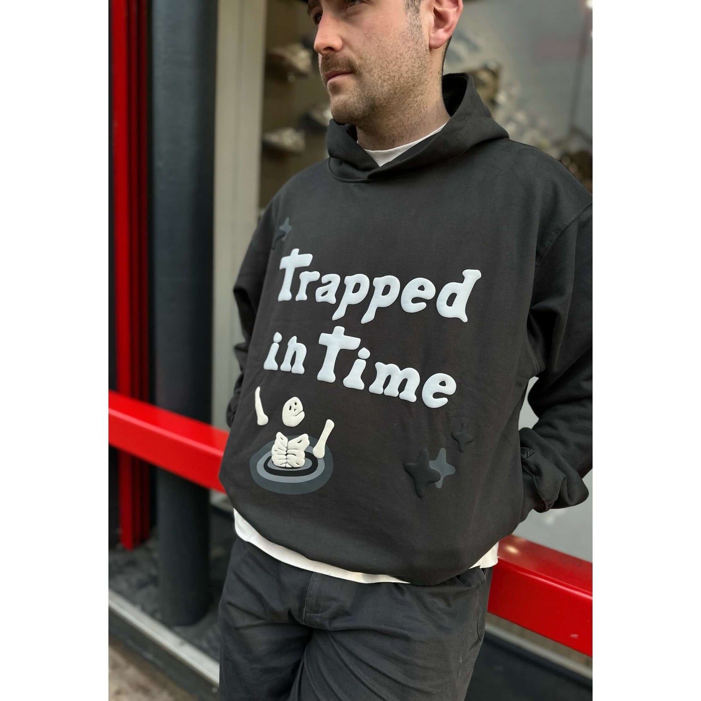Broken Planet Market Trapped In Time Hoodie Soot Black by Broken Planet Market in Clothing. Available at KershKicks for £165.00. A must-have for fans of Broken Planet Market looking to elevate their style with this Hoodie.