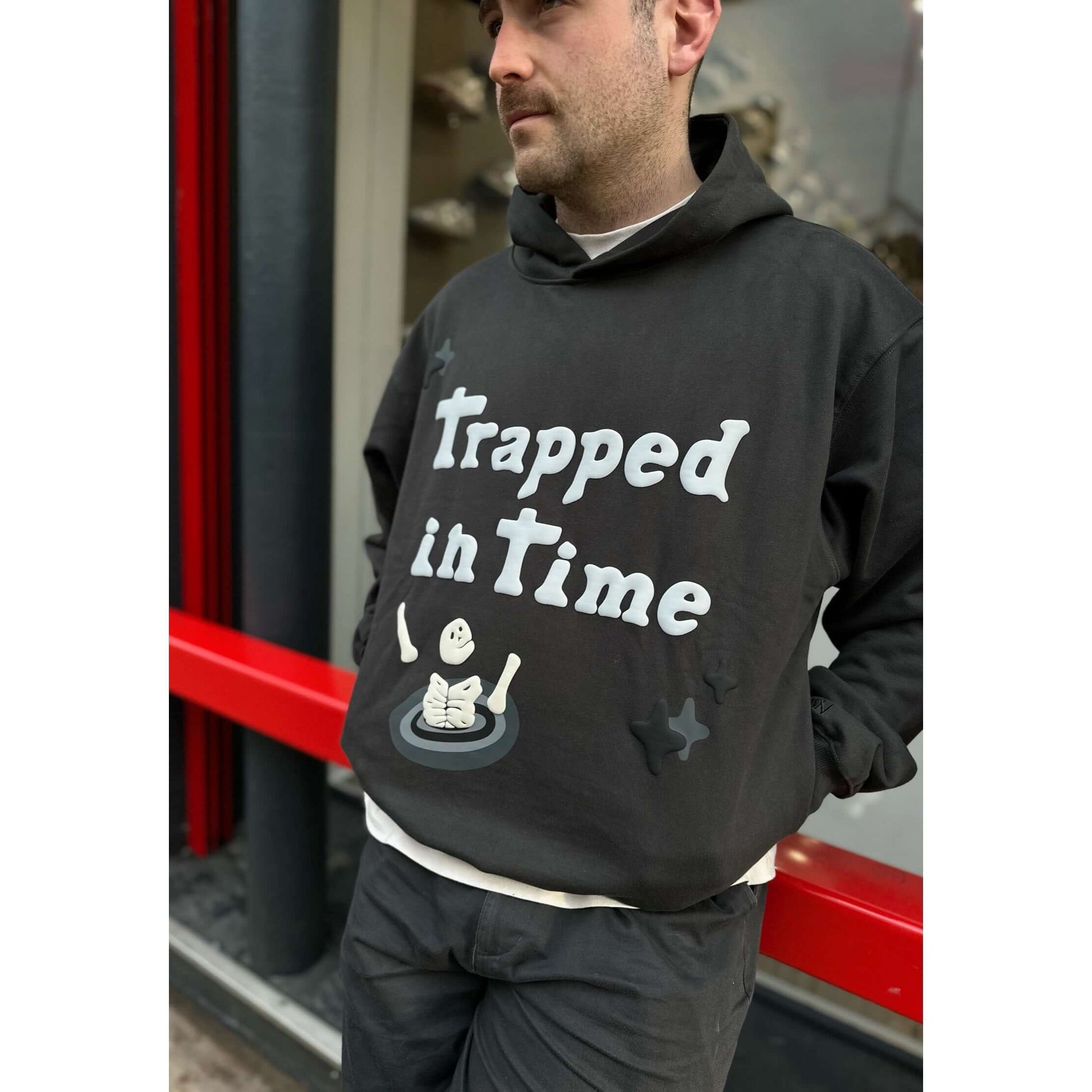 Broken Planet Market Trapped In Time Hoodie Soot Black by Broken Planet Market in Clothing. Available at KershKicks for £165.00. A must-have for fans of Broken Planet Market looking to elevate their style with this Hoodie.