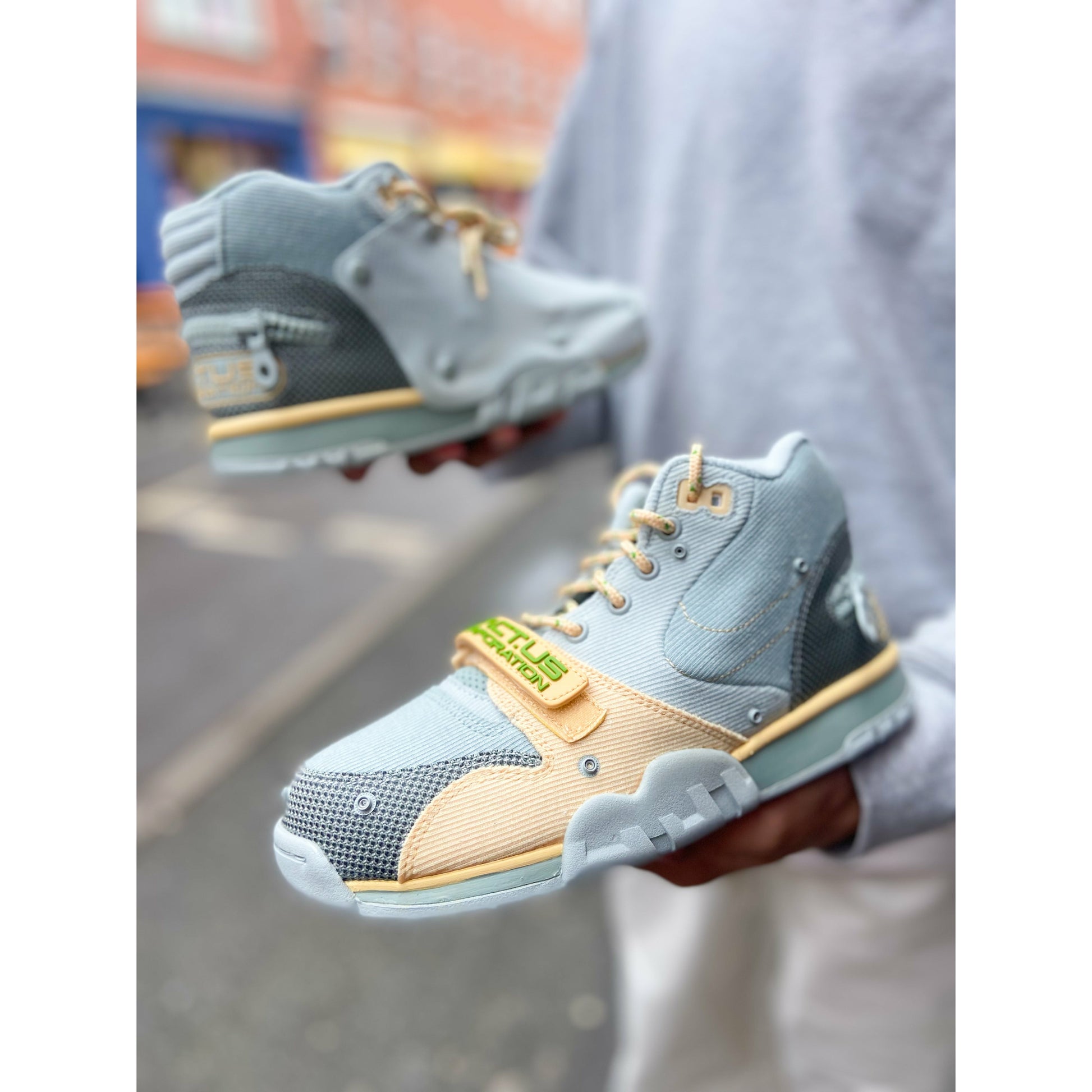 Nike Air Trainer 1 SP Travis Scott Grey Haze by Nike in Shoes. Available at KershKicks for £110.00. A must-have for fans of Nike looking to elevate their style with this Shoes.