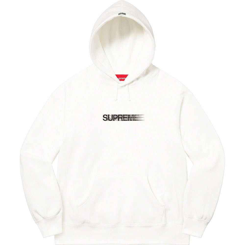 MOTION LOGO HOODED SWEATSHIRT WHITE SS23 by Supreme in . Available at KershKicks for £215.00. A must-have for fans of Supreme looking to elevate their style with this Hoodie.